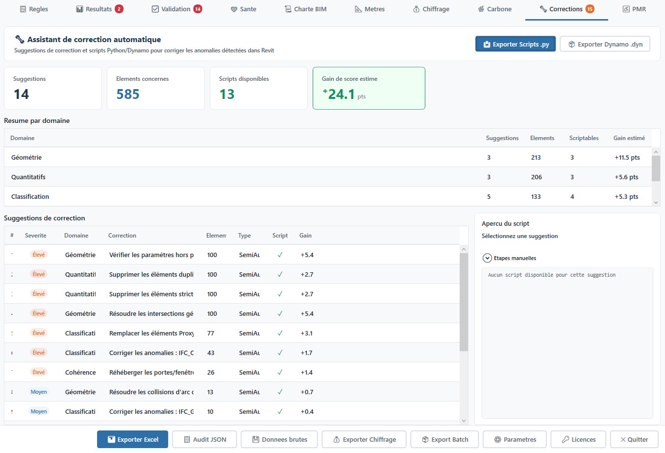 Assistant de correction automatique BIM